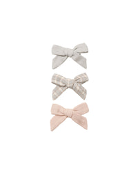 Cloud + Blue Gingham + Dusty Rose Bow Set