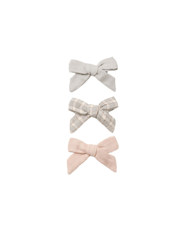 Cloud + Blue Gingham + Dusty Rose Bow Set