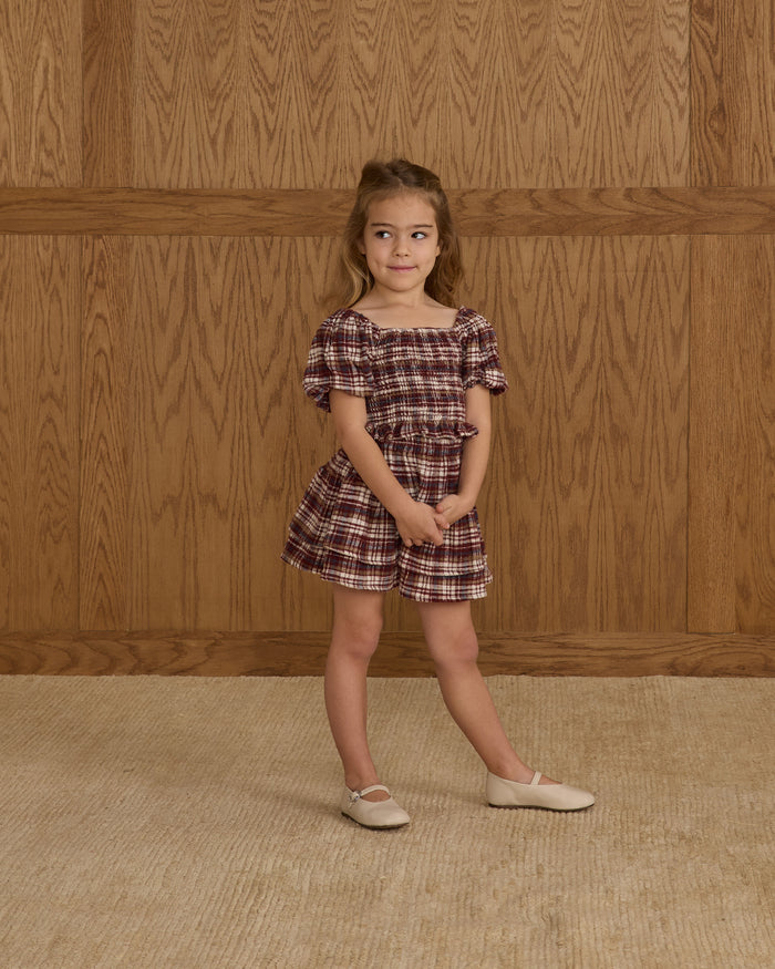 Burgundy Plaid Tiered Mini Skort