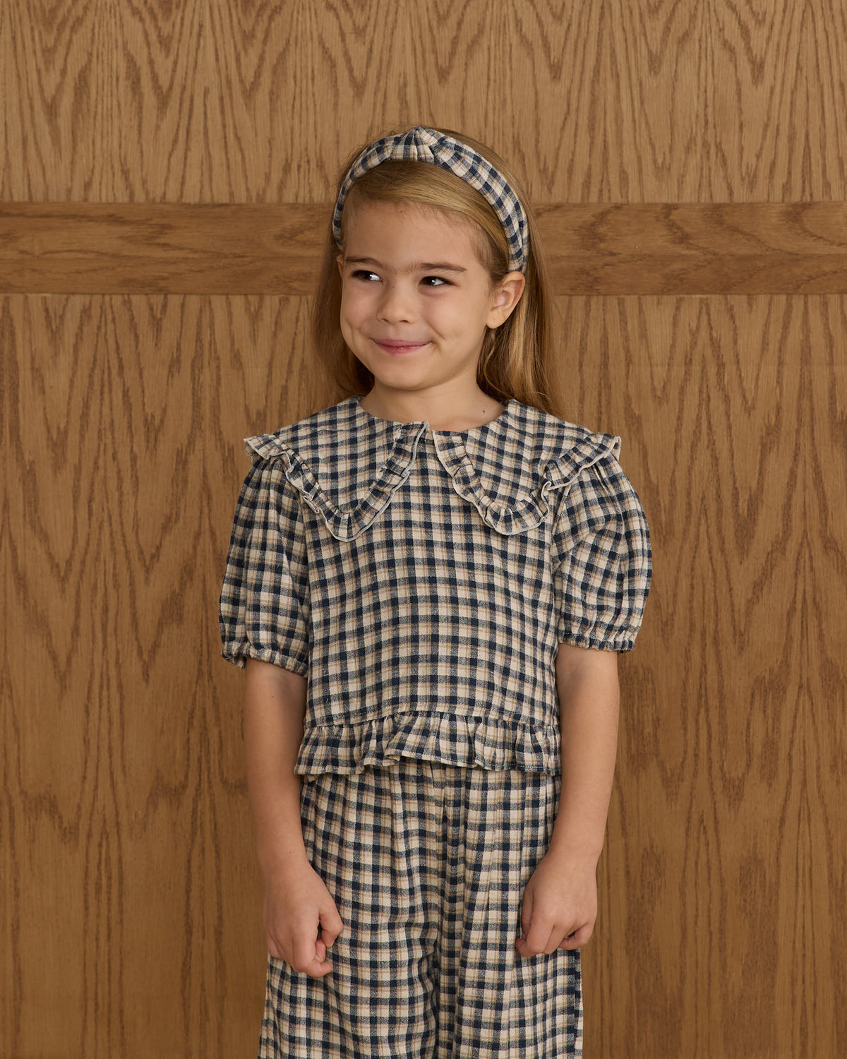 Navy Check Wide Leg Pant