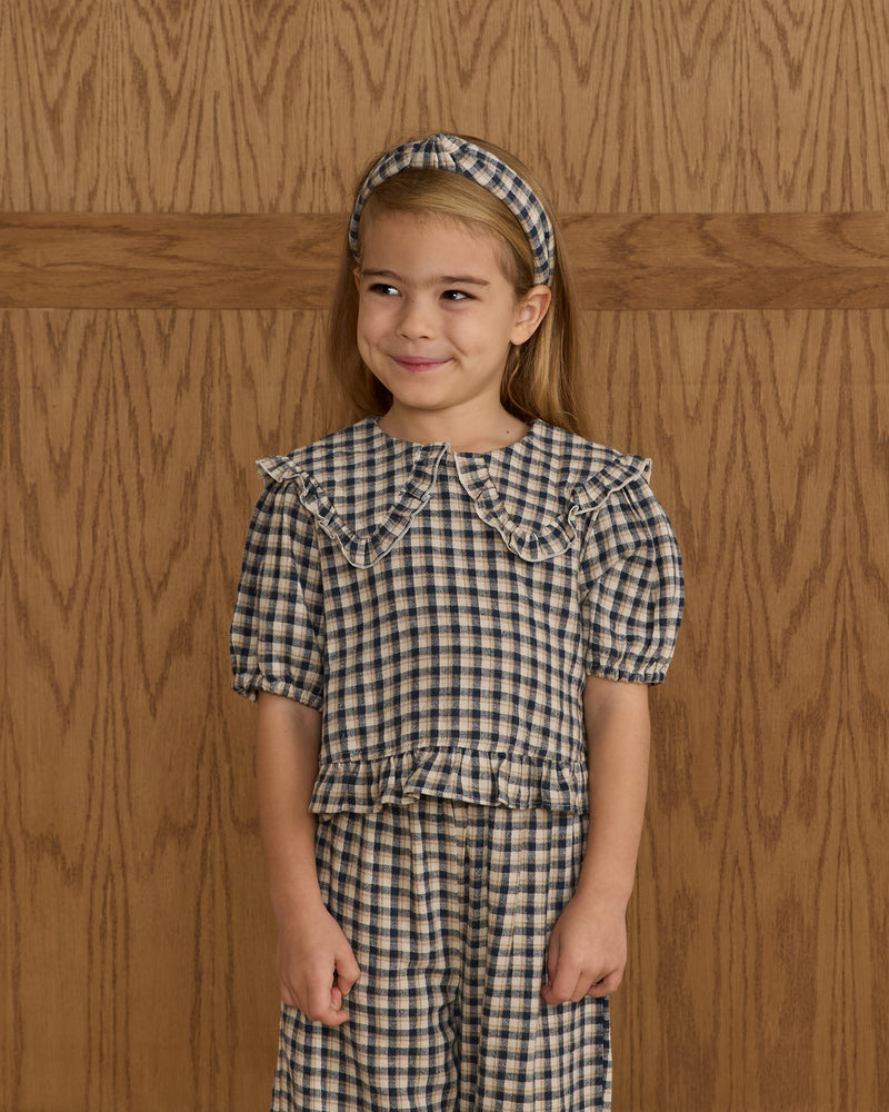 Navy Check Wide Leg Pant