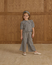 Navy Check Wide Leg Pant