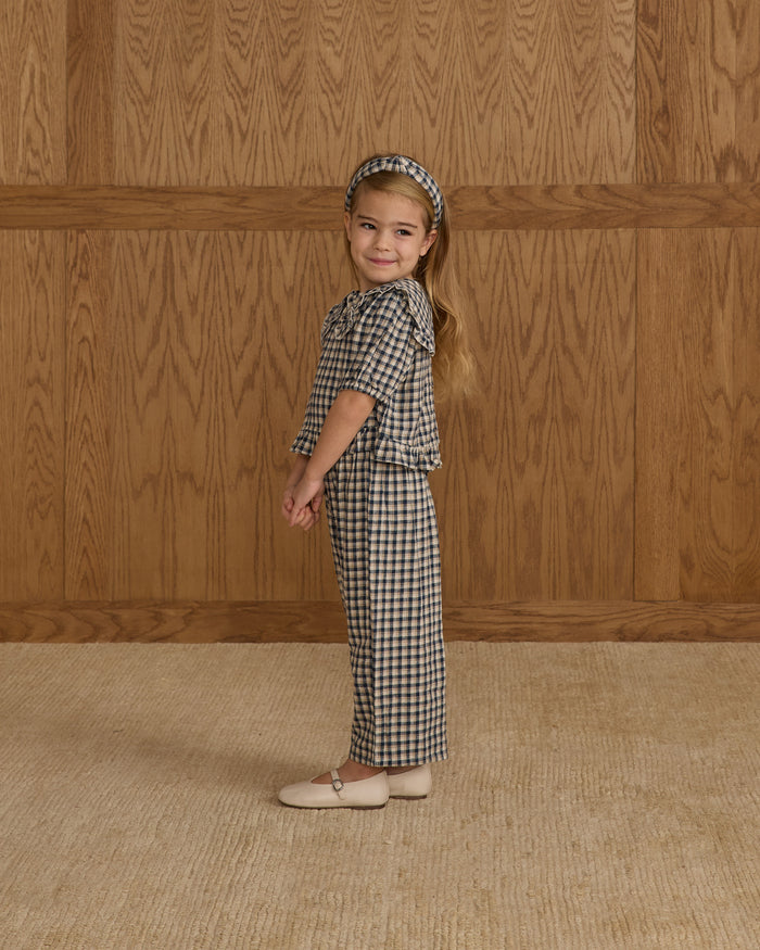 Navy Check Wide Leg Pant
