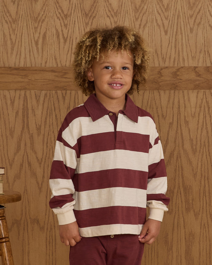Burgundy Stripe Rugby Polo