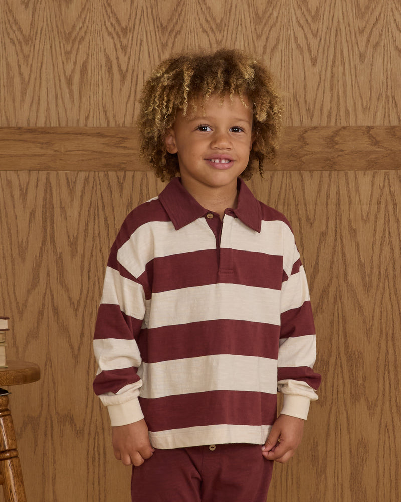Burgundy Stripe Rugby Polo