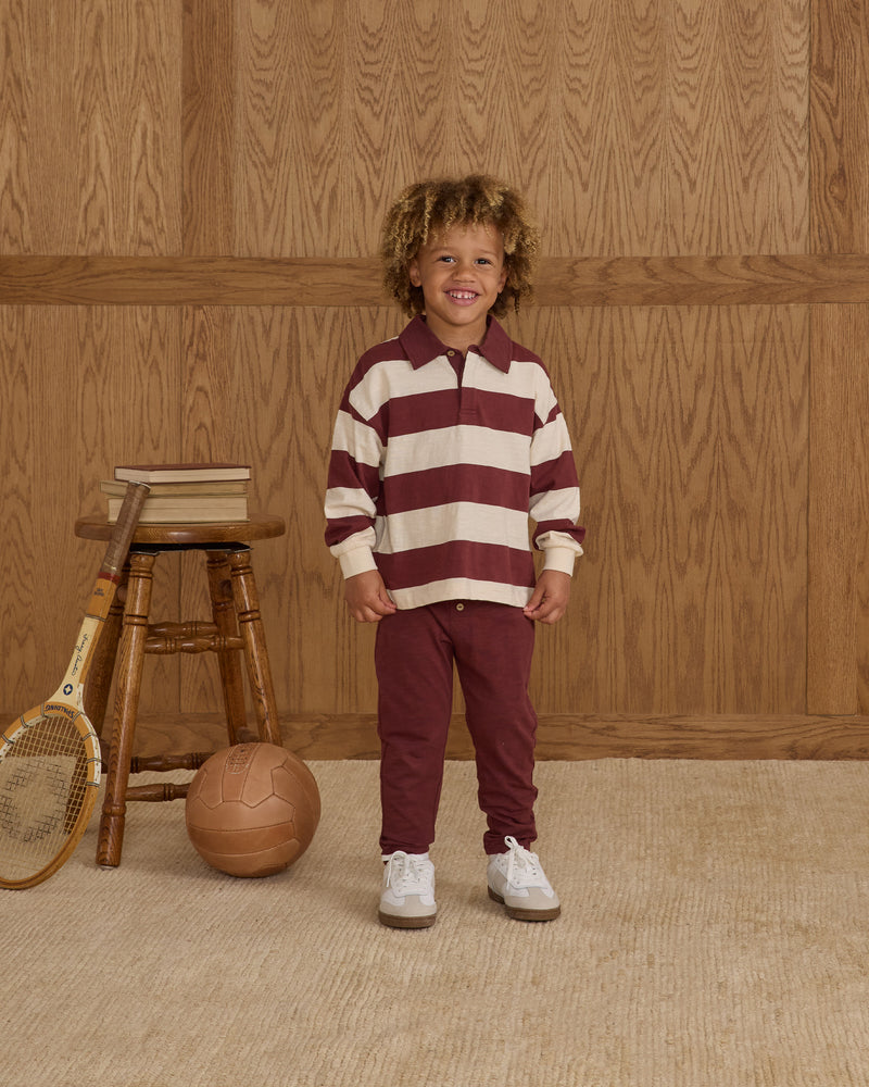 Burgundy Stripe Rugby Polo