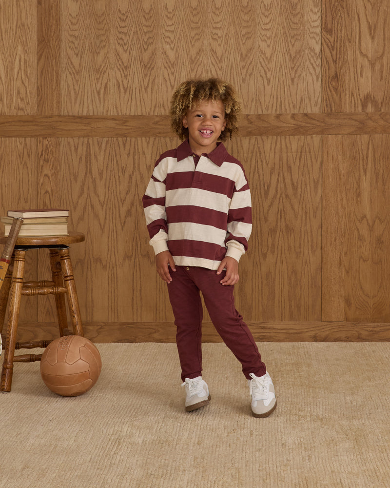 Burgundy Stripe Rugby Polo