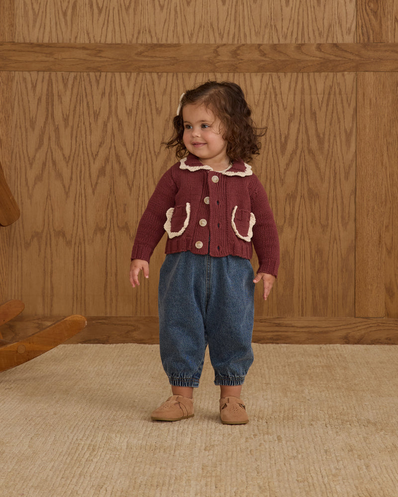 Burgundy Collared Cardigan
