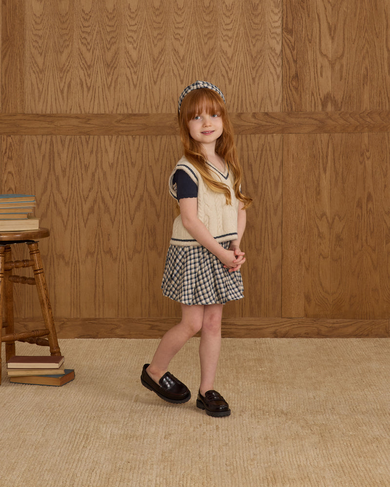 Navy Check Pleated Mini Skort