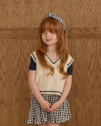 Navy Check Pleated Mini Skort