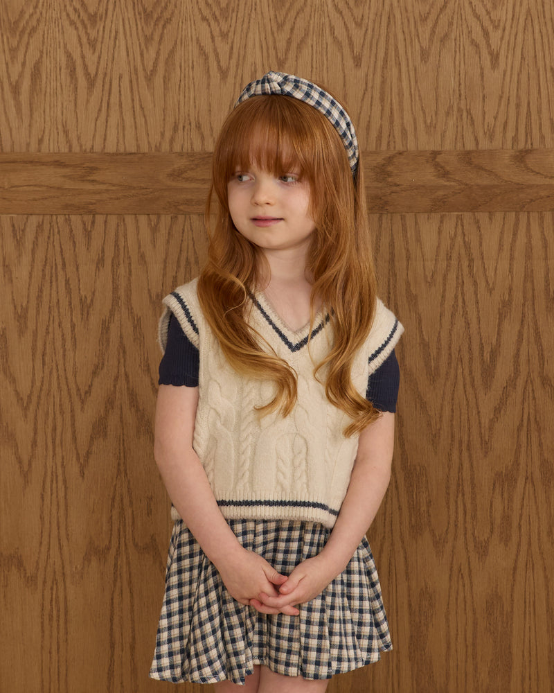 Navy Check Pleated Mini Skort