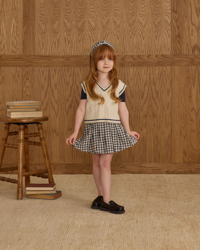 Navy Check Pleated Mini Skort