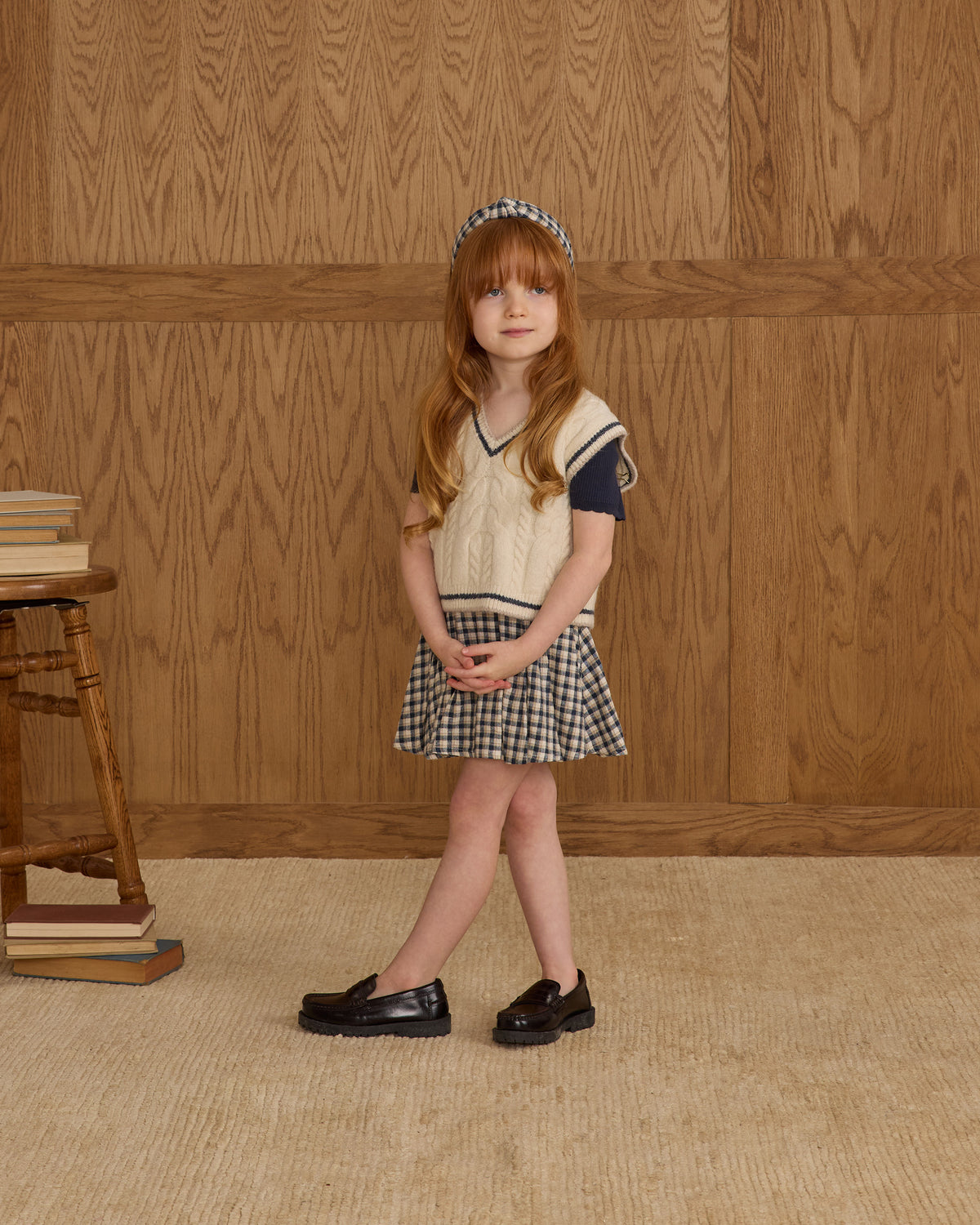 Navy Check Pleated Mini Skort