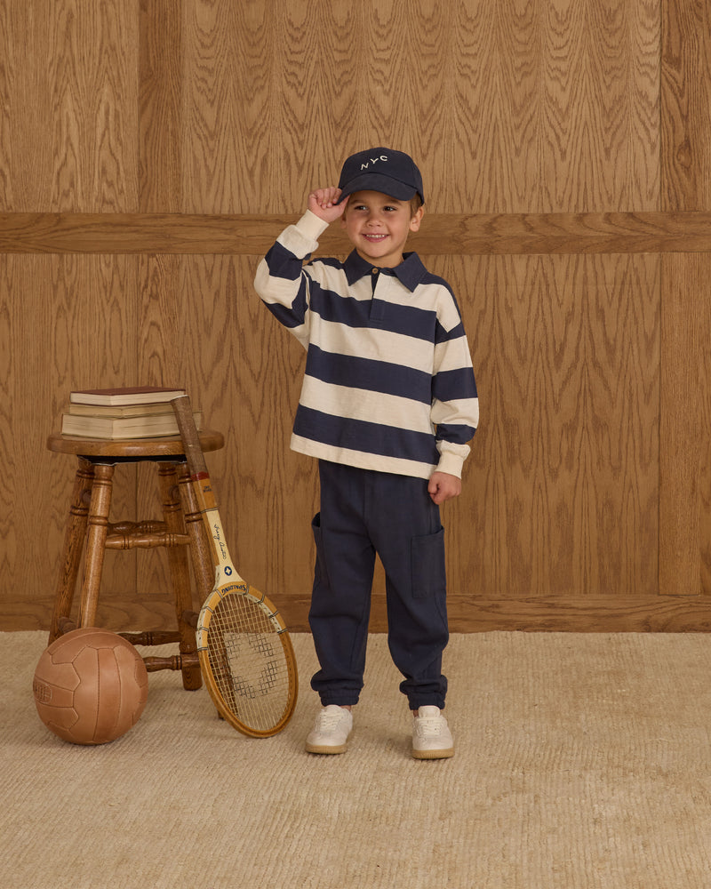 Navy Stripe Rugby Polo