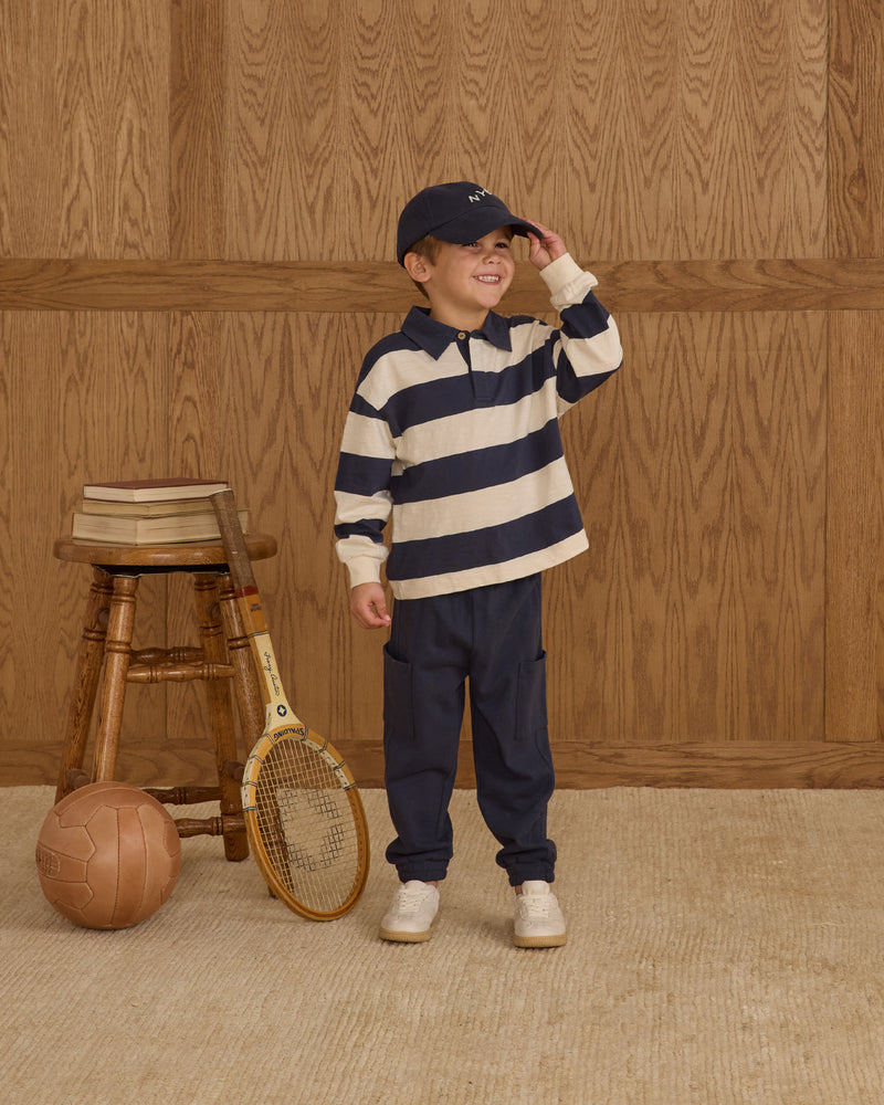 Navy Stripe Rugby Polo