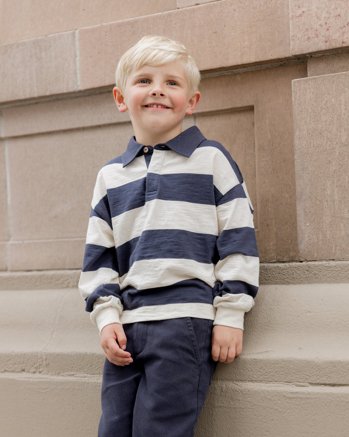 Navy Stripe Rugby Polo