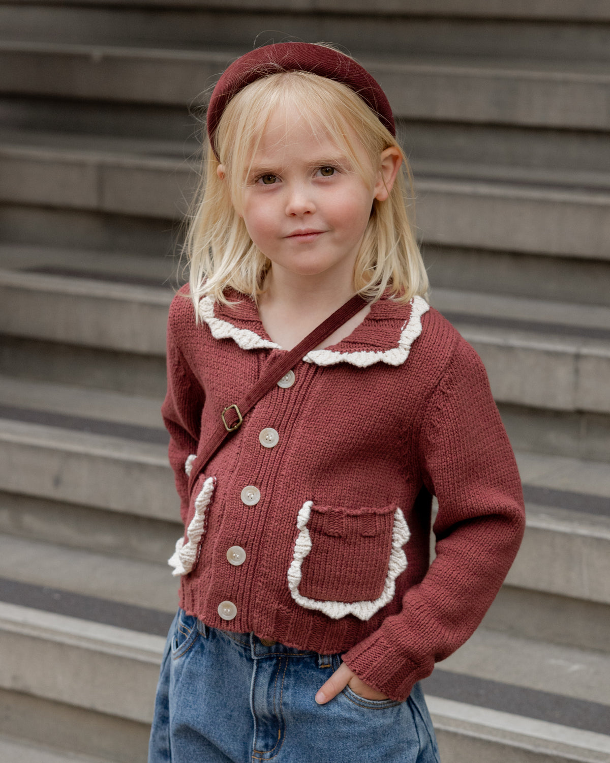Burgundy Collared Cardigan