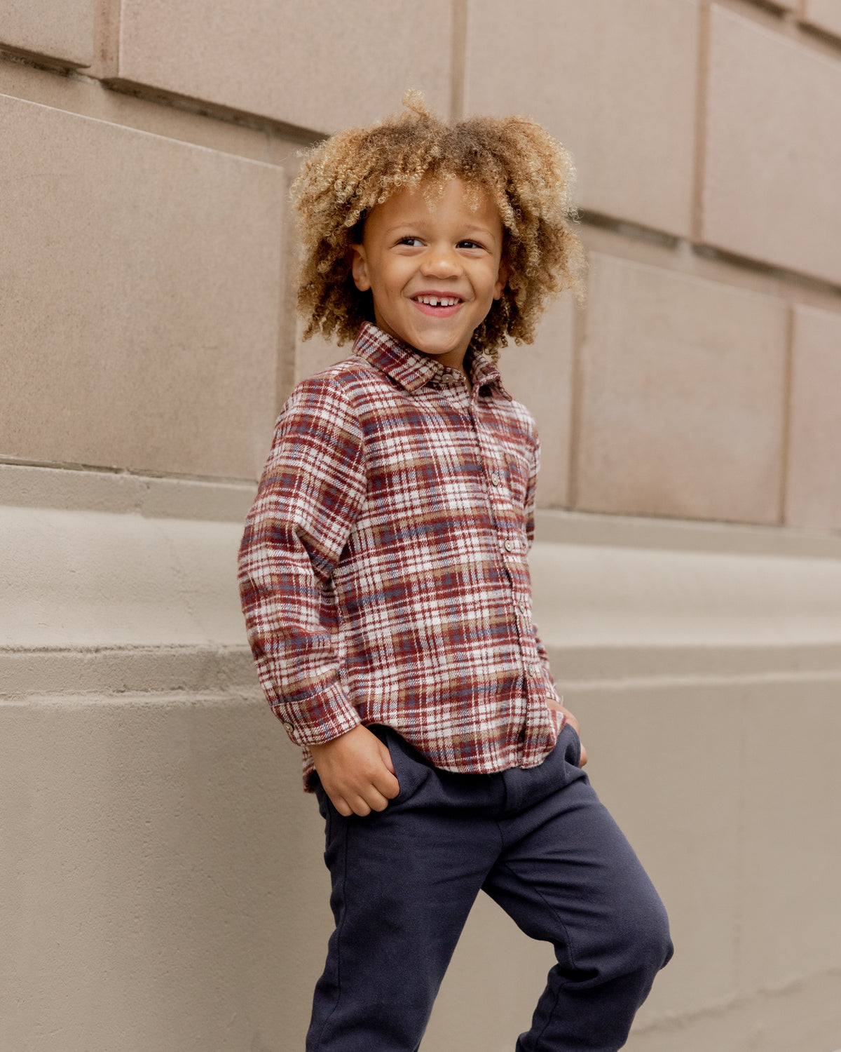 Burgundy Plaid Collared Shirt