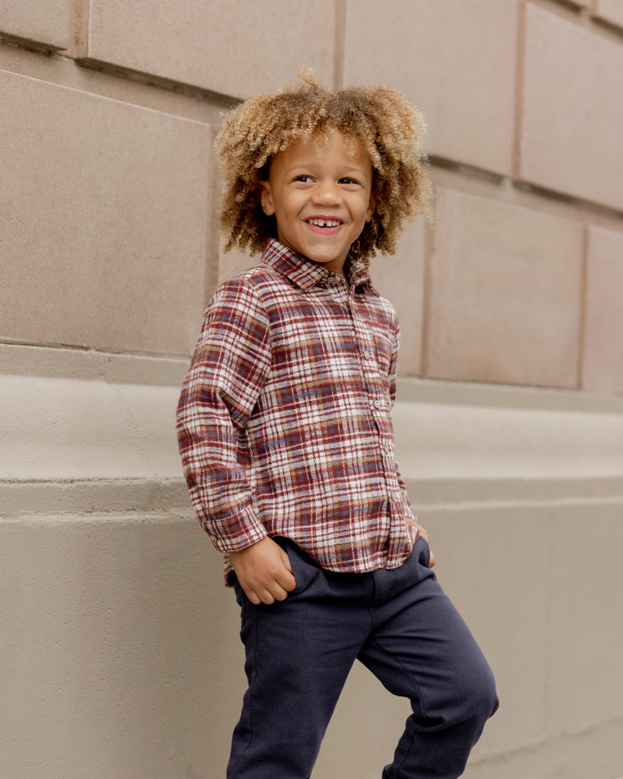 Burgundy Plaid Collared Shirt