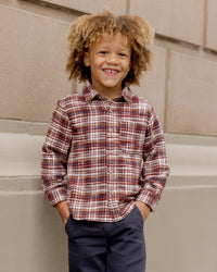 Burgundy Plaid Collared Shirt