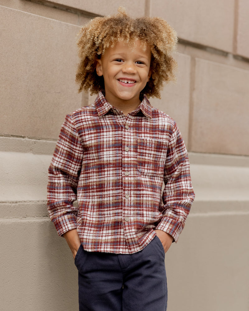 Burgundy Plaid Collared Shirt