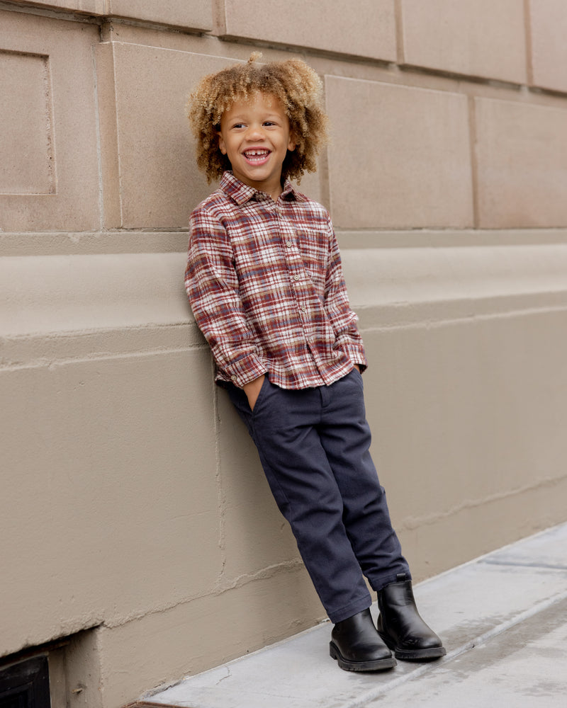 Burgundy Plaid Collared Shirt