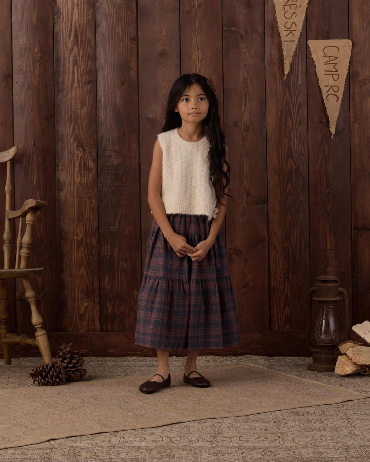 Midnight Plaid Tiered Midi Skirt