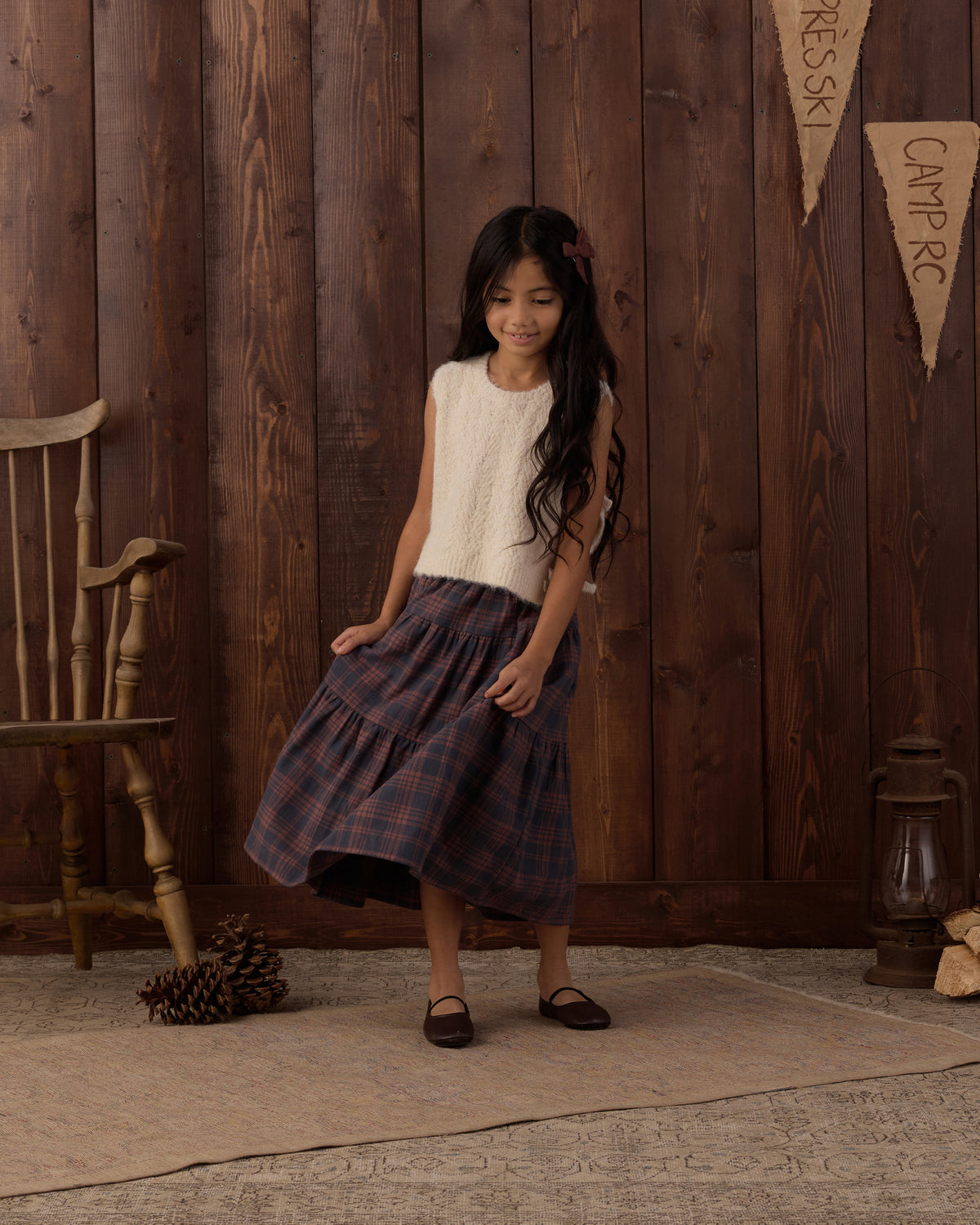 Midnight Plaid Tiered Midi Skirt