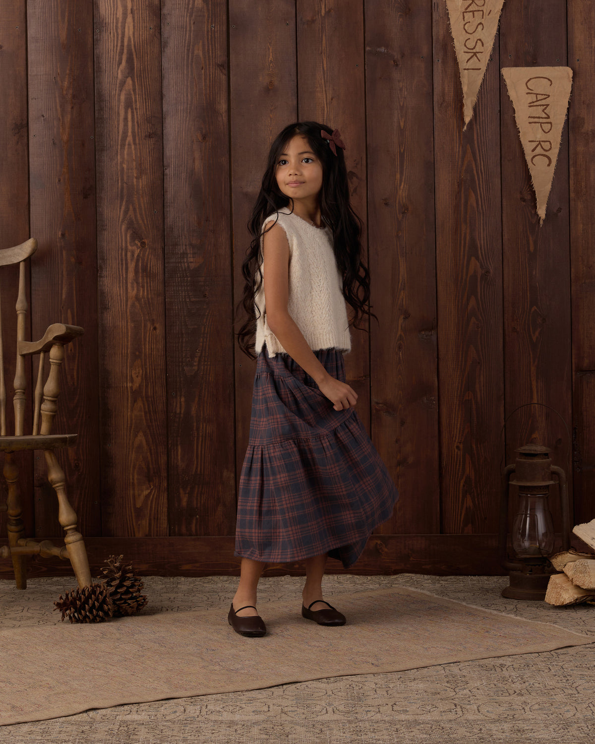 Midnight Plaid Tiered Midi Skirt