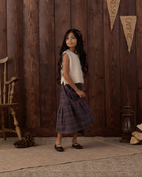 Midnight Plaid Tiered Midi Skirt