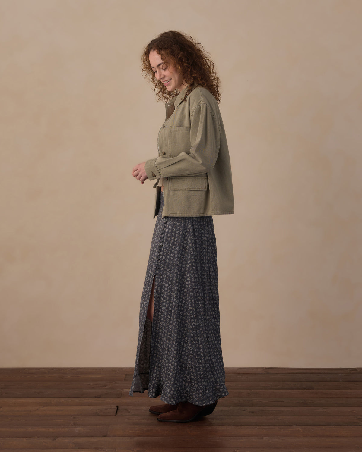 Women's Heart Ditsy Button Slit Skirt