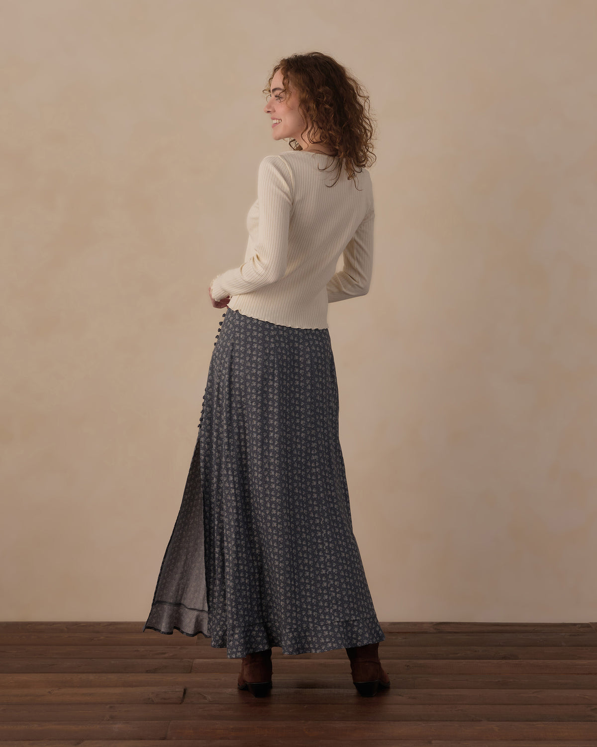 Women's Heart Ditsy Button Slit Skirt