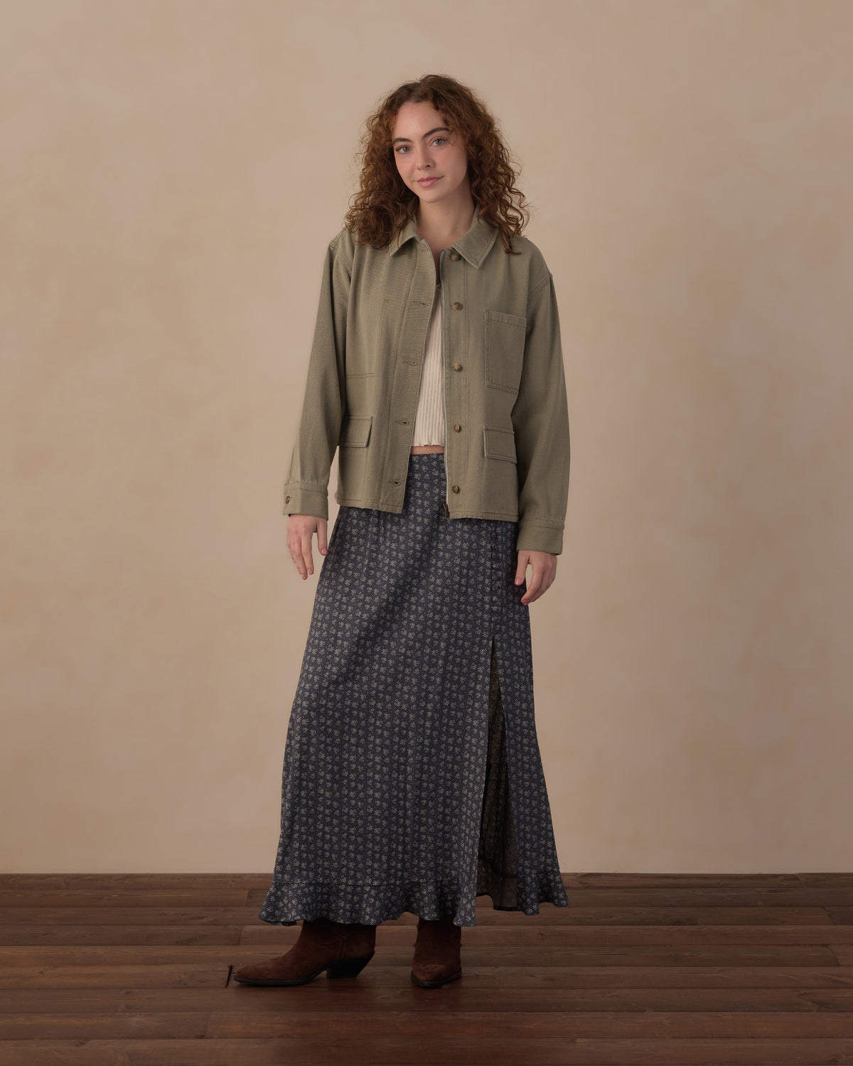 Women's Heart Ditsy Button Slit Skirt