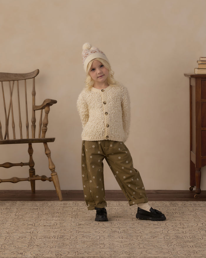 Embroidered Daisies Barrel Pant