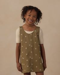 Embroidered Daisies V-Neck Overall Dress