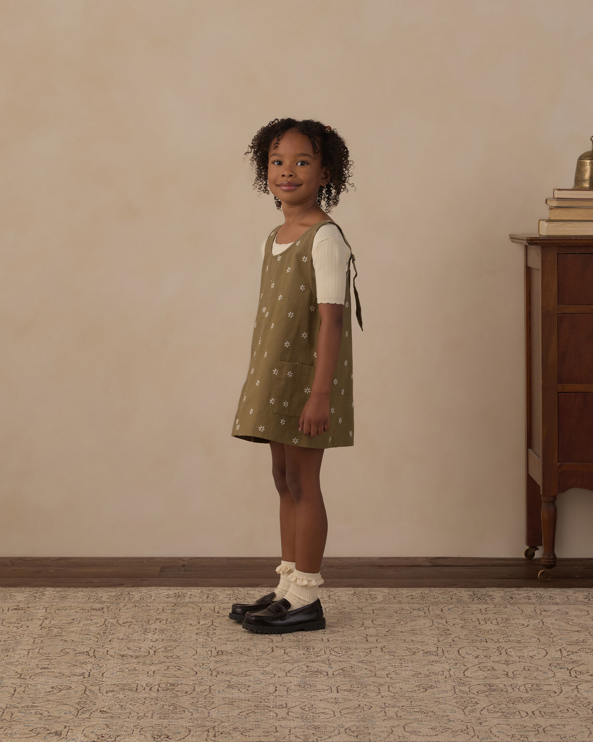 Embroidered Daisies V-Neck Overall Dress