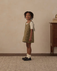 Embroidered Daisies V-Neck Overall Dress
