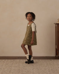Embroidered Daisies V-Neck Overall Dress