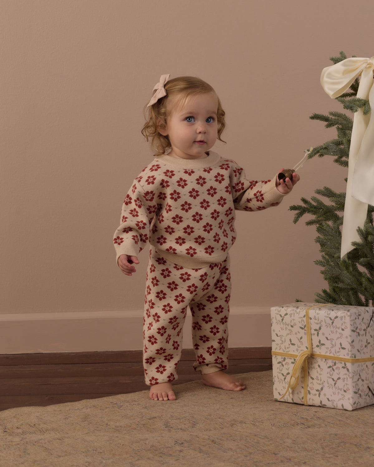 Poinsettia Jacquard Knit Set