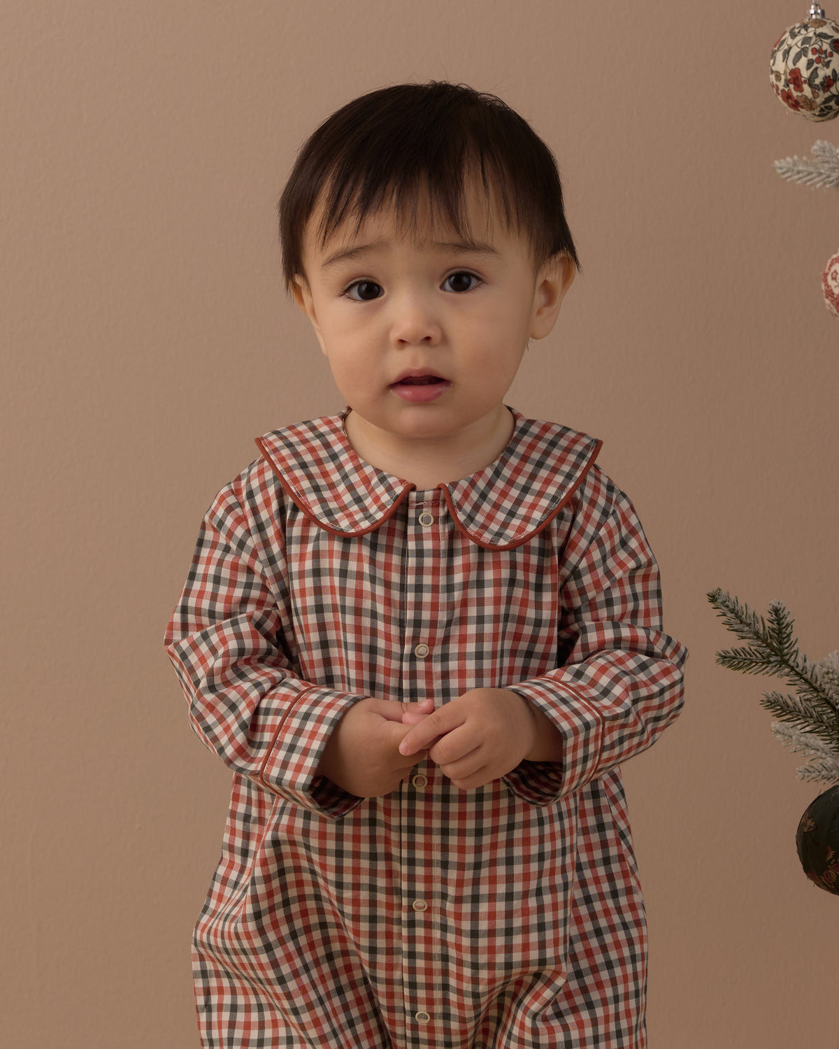 Holiday Gingham Baby Pajama Romper