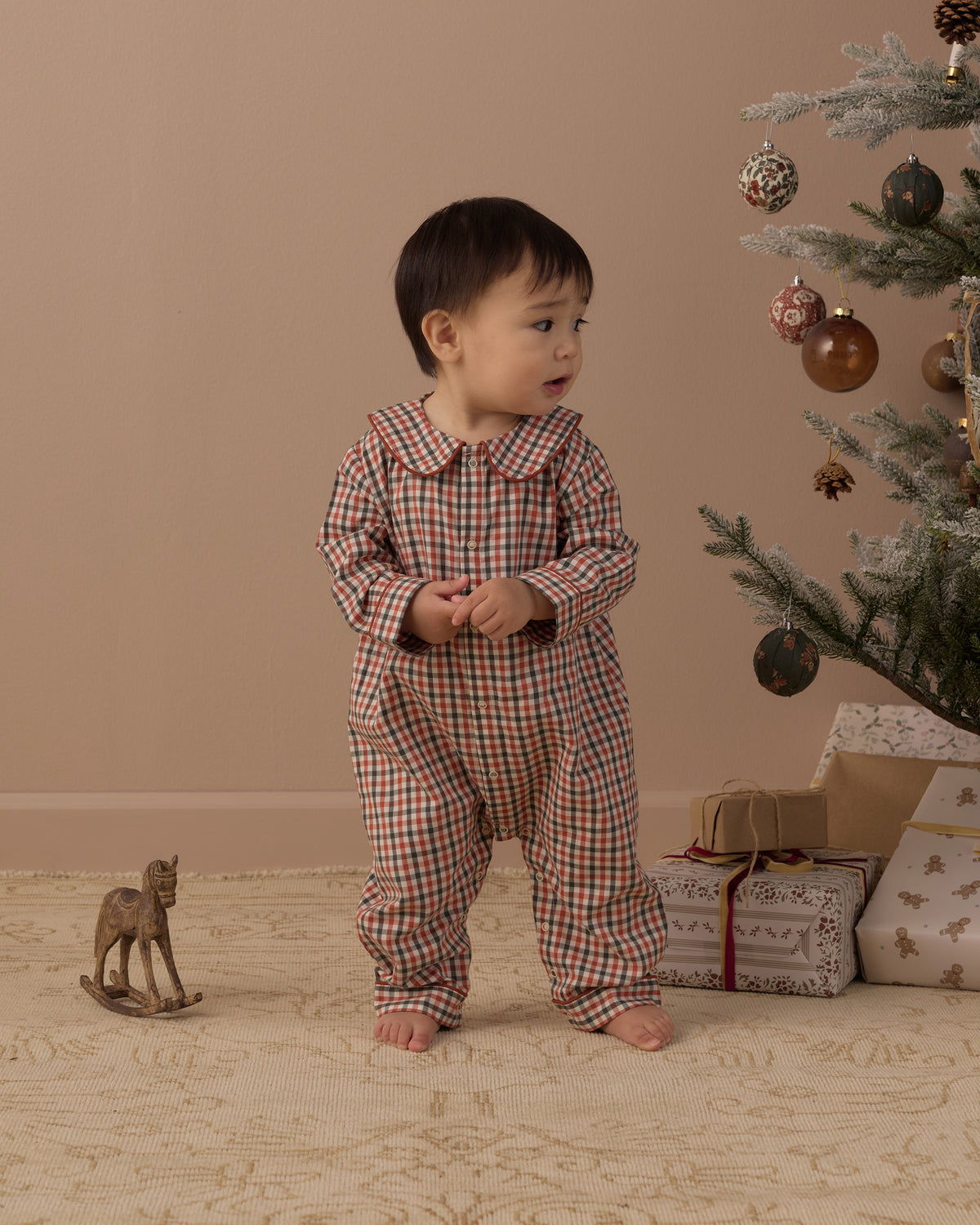 Holiday Gingham Baby Pajama Romper