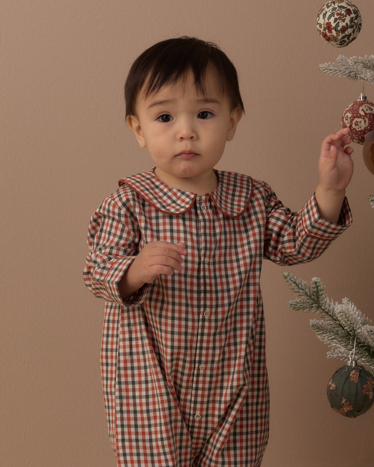 Holiday Gingham Baby Pajama Romper