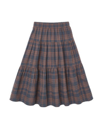 Midnight Plaid Tiered Midi Skirt