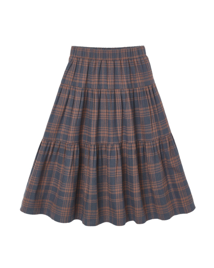 Midnight Plaid Tiered Midi Skirt