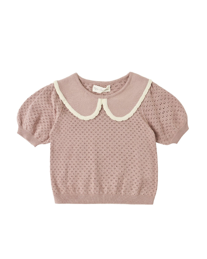 Rosewood Pointelle Collared Top