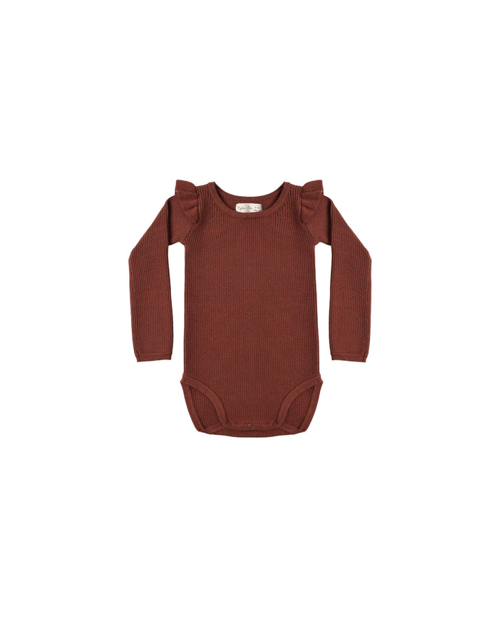 Brick Shoulder Ruffle Bodysuit