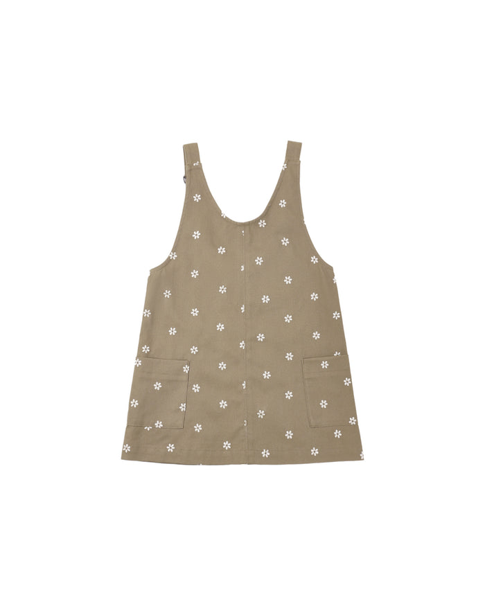 Embroidered Daisies V-Neck Overall Dress