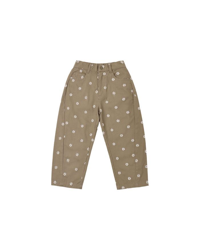 Embroidered Daisies Barrel Pant