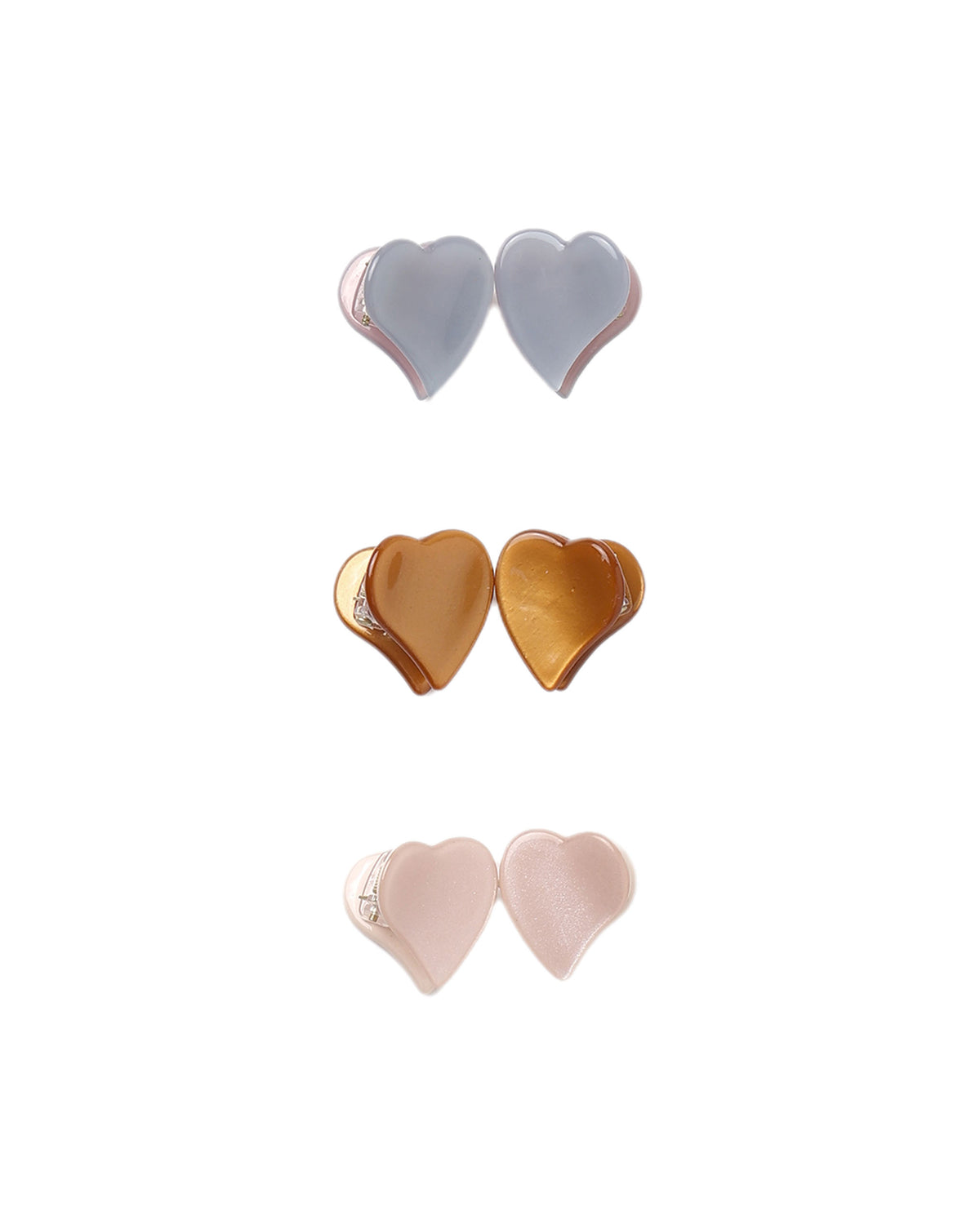 Dusty Blue, Clay, Blush Heart Mini Clips