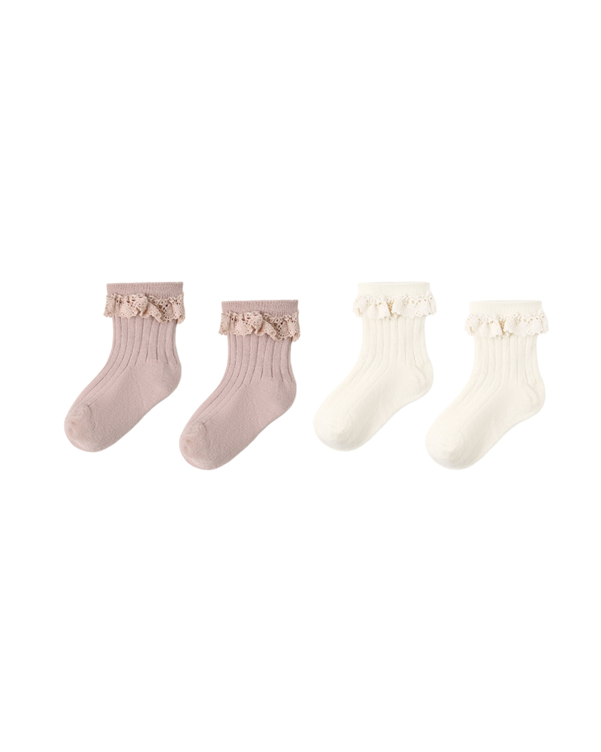 Natural + Rosewood Lace Trim Sock Set